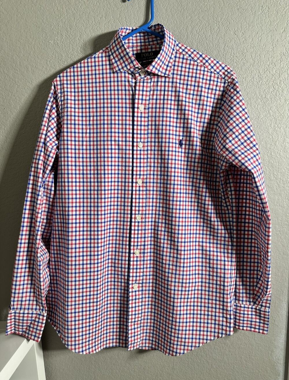 Polo Ralph Lauren Classic Fit Dress Shirt S 15 Red Blue White Check Stretch